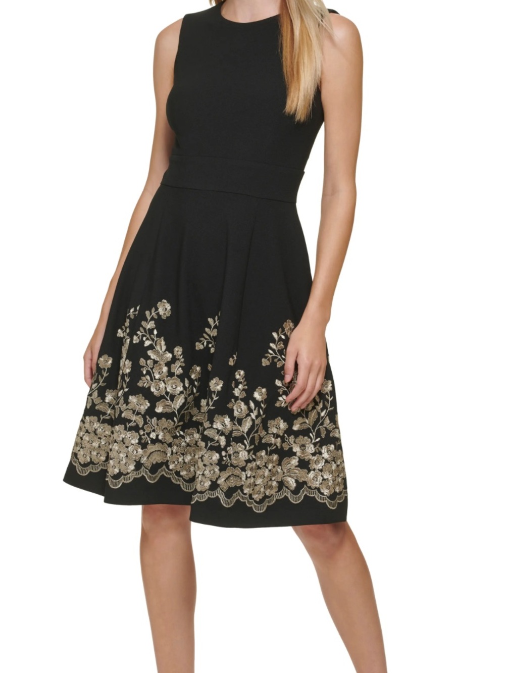 Calvin Klein Black Embroidered Fit and Flare Dress Size 12